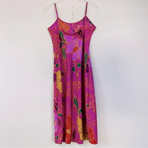 Natori Magenta Abstract Floral Satin Gown Size M - Picture 4 of 6